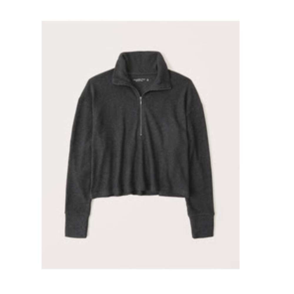 Abercrombie - Cozy Ribbed Quarter - Zip Pullover Sweatshirt - Dark Grey - S